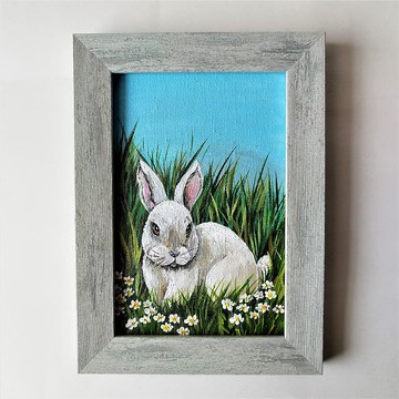 白兔繪畫動物藝術品牆壁裝飾小兔子的肖像
