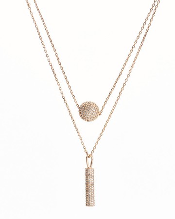 圓球圓柱鑲鑽項鍊共兩色