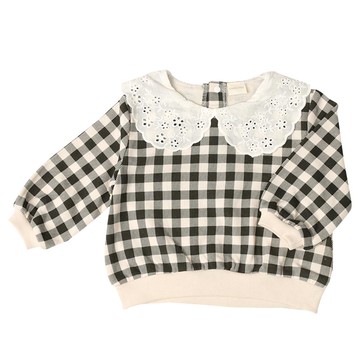 akachan honpo - 長袖休閒上衣-蕾絲領-黑色