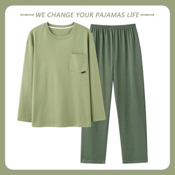 北極絨男士睡衣純棉春秋季長袖套頭簡約韓版休閑可外穿家居服套裝