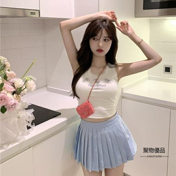 短裙子女士高腰顯瘦百褶裙春夏季半身A字【聚物優品】