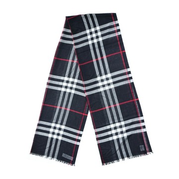 BURBERRY格紋絲毛混紡圍巾(海軍藍)