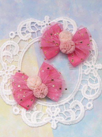 桃紅色蝴蝶結髮夾 兒童髮飾  髮圈 handmade