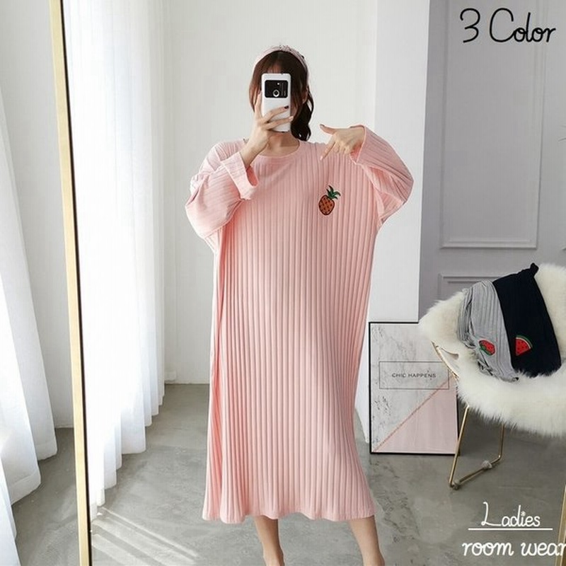 ルームウェア レディース ワンピース ロング パジャマ 寝間着 長袖 イチゴ パイナップル スイカ フルーツ かわいい ワイド ゆったり リラックス 通販 Lineポイント最大get Lineショッピング