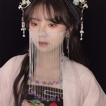 【玉容隱】漢服面簾古風遮臉流蘇額飾耳掛女超仙古裝發飾面紗頭飾