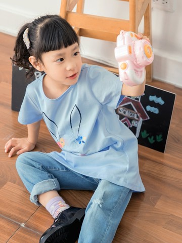 純棉立體兔子印花長版上衣