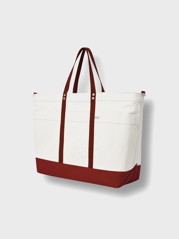 Canvas Double Pocket Spacious Tote Bag [Burgundy]