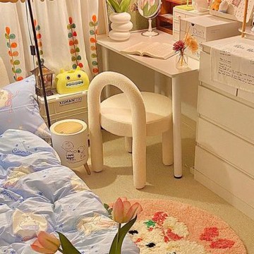 【匠俱】奶油風梳妝凳 主臥梳妝臺靠背椅 女生臥室化妝凳 美甲椅需DIY(加厚升級 柔潤親膚羊羔絨)