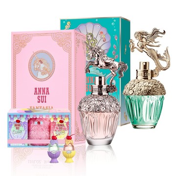 領券最高折$200.1+1心意禮【ANNA SUI】童話美人魚淡香水30ml+玫瑰花舞獨角獸淡香水30ml(贈果漾聖代小香組.附紙袋)