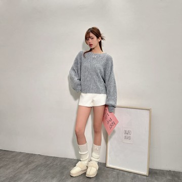 綁腰蝴蝶結寬鬆毛衣-灰【KT224786】
