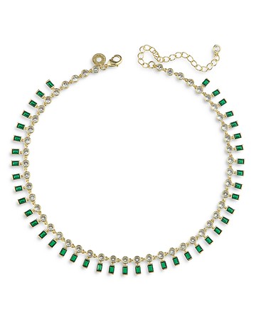 Kenneth Jay Lane Round & Emerald Cut Cubic Zirconia Choker Necklace in 14K Gold Plated, 14-17