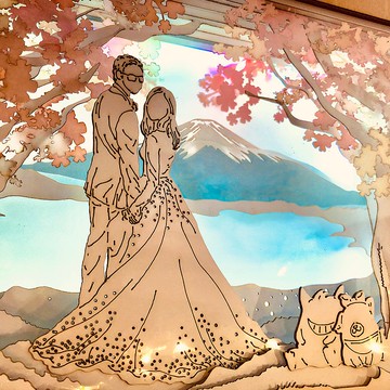 【客製化禮物】光影故事 | 紙雕小夜燈 | 人像訂製 | 櫻花 富士山