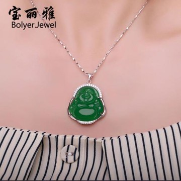純銀笑佛元寶鏈母親節禮物綠玉髓