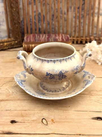 40363-迷人法國古董Sarreguemines U&C 湯盅Flore系列