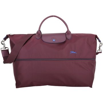 LONGCHAMP Le Pliage Club 撞色拉鍊伸縮尼龍兩用旅行袋(紫紅色)
