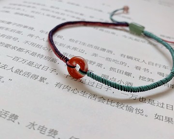 售完供欣賞 流芳處。天然南紅瑪瑙小平安扣復古編織手繩 東陵玉