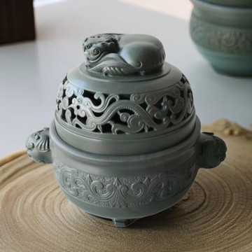 【加龍硯】苴卻硯石香爐茶道香爐香熏仿古盤香爐手工雕刻古風高檔