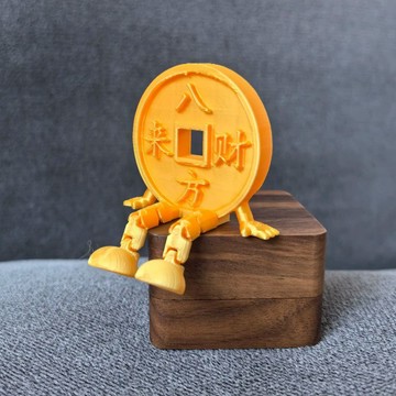 臺灣出貨🚀八方來財錢幣小人顯示器創意擺件電腦屏幕裝飾辦公3D打印關節可動