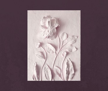 帶金塵的玫瑰雕塑 牆壁雕塑藝術 3d 花 淺粉色淺浮雕 植物裝飾 石