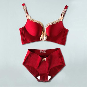 內衣女紅色本命年屬虎小胸聚攏無鋼圈加厚款大胸顯小無痕文胸套裝