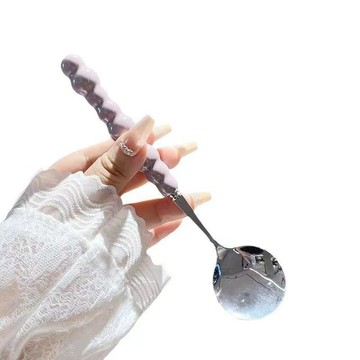 少女心輕奢珍珠食品級304不鏽鋼仿陶瓷手柄西餐勺子高顏值ins調羹