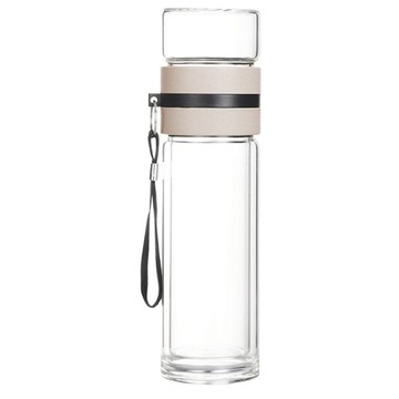 良瑞軒 茶水分離泡茶杯 玻璃杯  米白色  400ml  1個