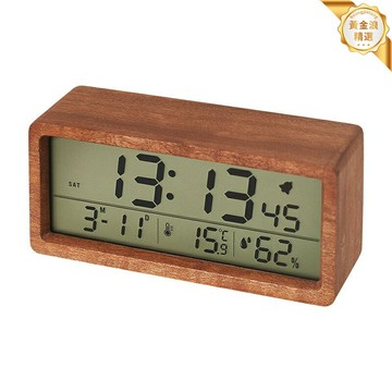 【溫溼雙顯夜光】實木鬧鐘 床頭鍾 電子鐘 溫溼度計 LCD大屏顯示 1906復古設計 簡約現代家居 木質工藝