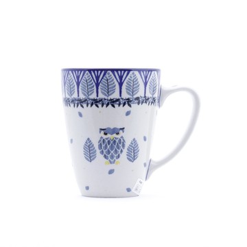 波蘭陶 禮盒包裝  馬克杯-300ml-高11cm-森林中貓頭鷹-藍葉