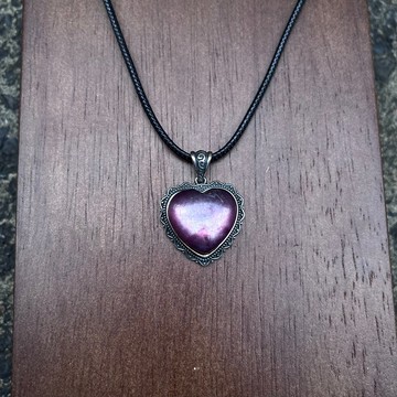 喜迎瑤 925銀 紫雲母 紫鋰雲母 項鍊 手工銀飾 愛心項鍊 復古風