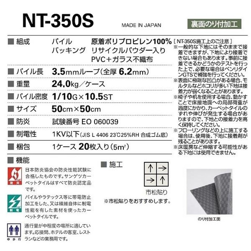 裏面のり付加工 耐候性・耐薬品性・静電性に優れたカーペットタイルNT