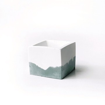(預購) 莫蘭迪綠系列 | 小方形雙色漸層水泥盆器 可搭同色系底盤