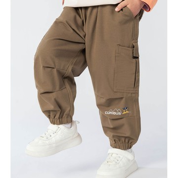 人氣卡通 - 卡通汪汪隊休閒大口袋長褲-卡通人物阿奇-卡其色