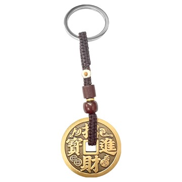 招財進寶 五路財神鑰匙圈 銅+硫化材質 直徑約3.5cm 全長約11.5cm  金色  1個