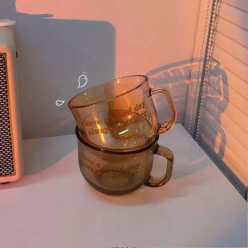 網紅茶色玻璃杯大容量水杯女耐熱帶勺子家用咖啡燕麥牛奶早餐杯子