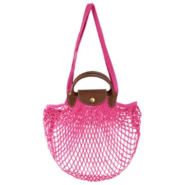 LONGCHAMP LE PLIAGE FILET系列網狀棉質手提/肩背兩用包(糖果粉)