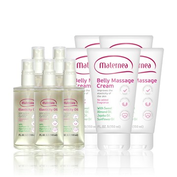 媽咪莉娜 無痕美體霜150ml x5+彈力潤膚油100ml x5(妊娠霜/妊娠油/身體油)