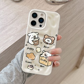大孔鏡頭防摔隕石紋理 喝奶茶小白狗 適用 iPhone17Promax手機殼 蘋果16 15Plus 14 13 軟殼