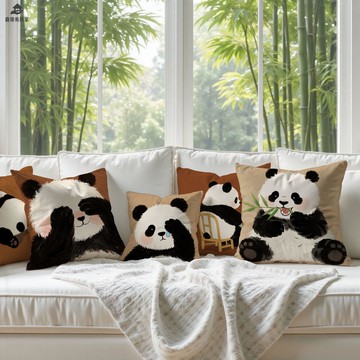 免運 卡通熊貓抱枕  可愛panda周邊客廳沙發靠墊熊貓竹靠枕汽車床頭靠背【QXM1014】