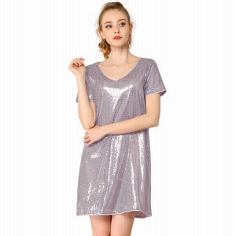 Allegra K スパンコール ワンピース チュニック 光沢 ミニドレス Vネック パーティー クラブ レディース パープル L 通販 Lineポイント最大get Lineショッピング