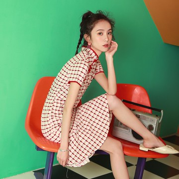 日常改良版旗袍式連衣裙魚尾中國風年輕款少女清新學生夏