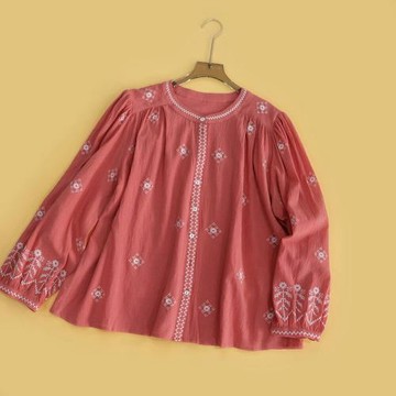【特價150】法國BA*24春夏度假風刺繡藍色長袖襯衫上衣【元】