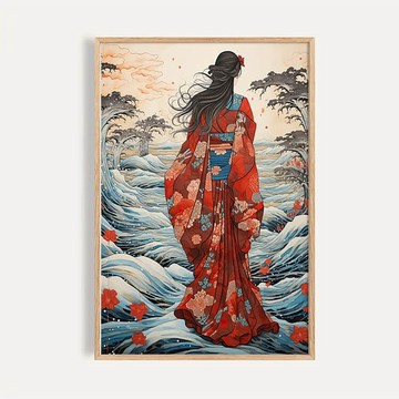 浪花緋衣 / 日式浮世繪海浪裝飾畫