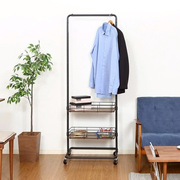 極簡工業風移動式雙層置物掛衣架-DIY-多色可選 紳士黑