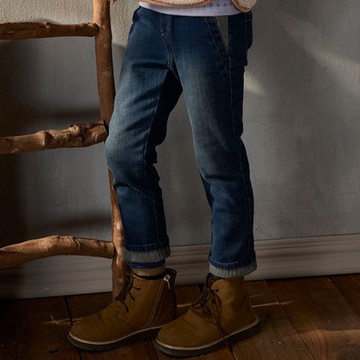 PIPPY休閒款棉質彈性牛仔長褲 藍