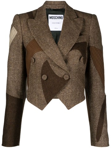 Moschino - panelled wool blazer - women - Acrylic/Elastane/Silk/Polyester/Wool/Viscose/Virgin Wool - 46 - Brown