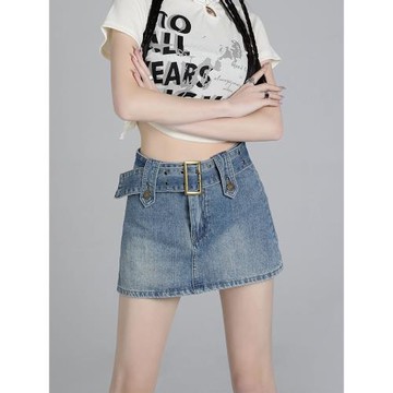 逃離地球復古辣妹牛仔半身裙女秋小個子高腰顯瘦A字包臀裙短裙褲