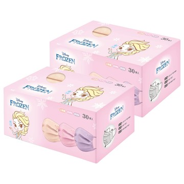 ONEDER 旺達棉品 冰雪奇緣兒童平面口罩 (30片 x 2盒)  水嫩膚 + 果凍粉 + 夢境紫