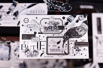 黑白畫界   復古童話和紙 PET 貝殼銀切模手帳膠帶