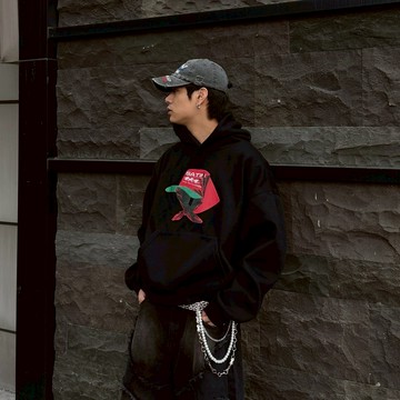 【SEMPLICITA】韓國 美式 BOXY 圖案 印花 寬短 長袖 帽T 寬版 男女 帽踢 帽Tee