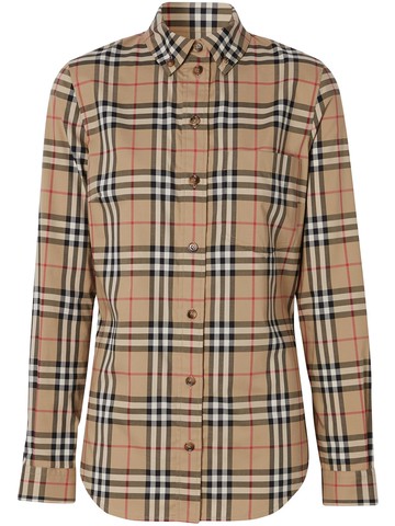 Burberry - Vintage Check button-down shirt - women - Cotton/Polyester/Elastane - 8 - Brown